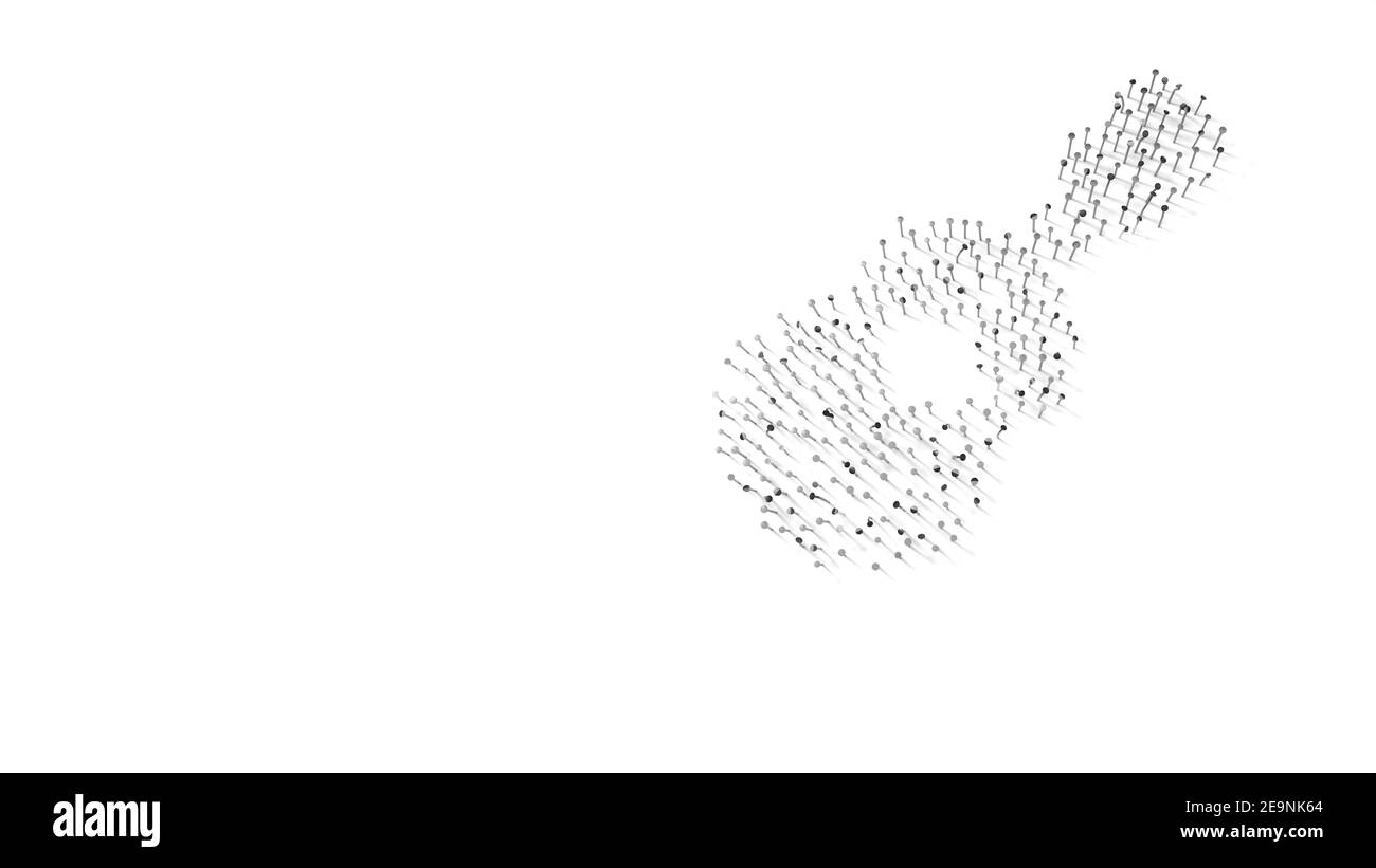 rendu 3d de clous en forme de symbole de guitare instrument avec ombres isolées sur fond blanc Banque D'Images