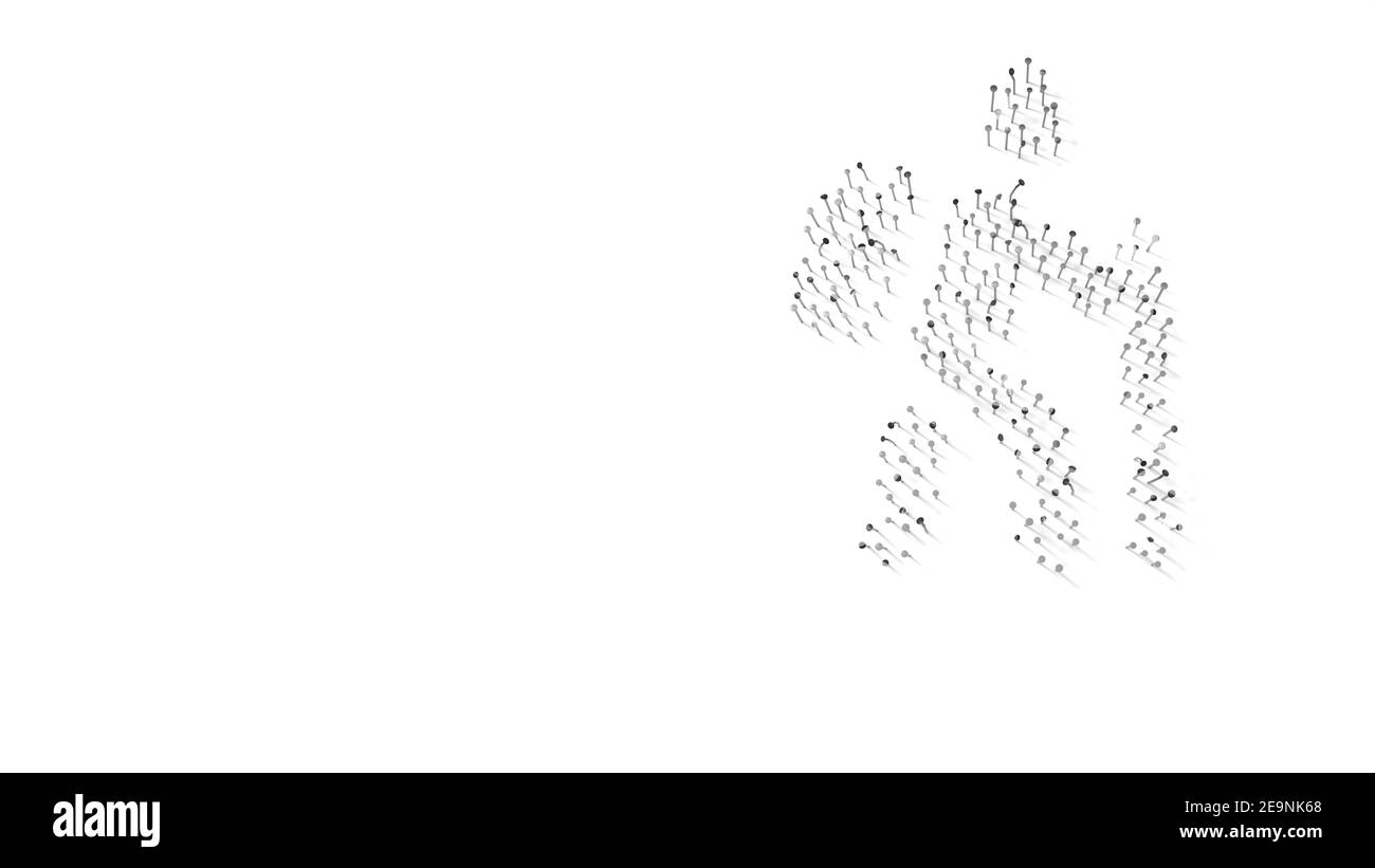 rendu 3d des ongles en forme de symbole de la randonnée personne avec des ombres isolées sur fond blanc Banque D'Images