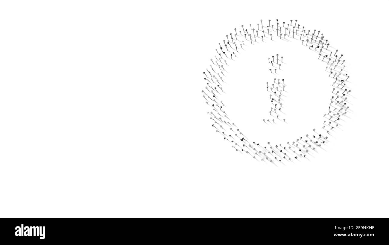 rendu 3d des ongles en forme de symbole d'information signe en cercle avec des ombres isolées sur fond blanc Banque D'Images