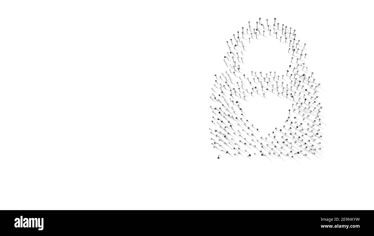 rendu 3d des clous en forme de symbole de verrou cœur à l'intérieur avec ombres isolées sur fond blanc Banque D'Images
