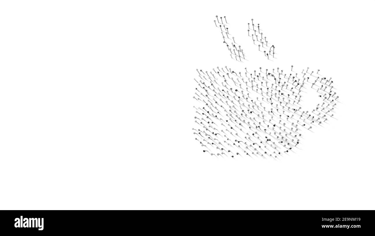rendu 3d des ongles en forme de symbole de tasse avec boisson chaude avec ombres isolées sur fond blanc Banque D'Images