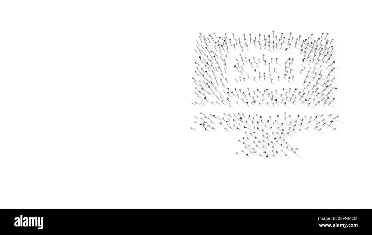 rendu 3d des clous en forme de symbole du moniteur avec cadre de mot de passe à l'écran avec ombres isolées sur blanc arrière-plan Banque D'Images