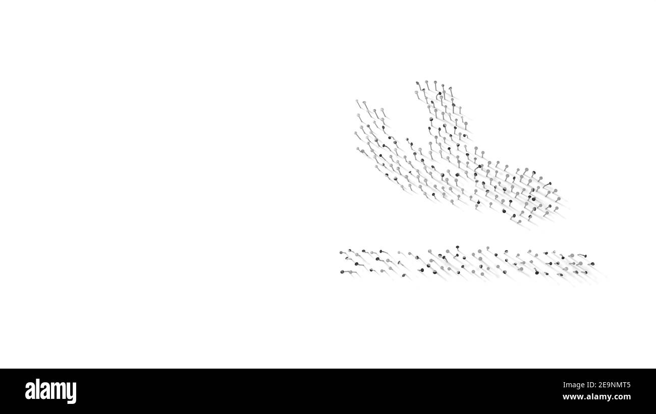 rendu 3d des clous en forme de symbole de plan arrivée à la surface de la piste avec ombres isolées sur fond blanc Banque D'Images rendu 3d des clous en forme de symbole de plan arrivée à la surface de la piste avec ombres isolées sur fond blanc Banque D'Images