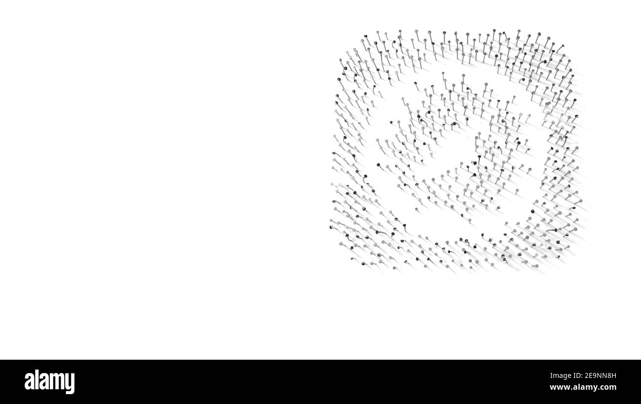 rendu 3d des clous en forme de symbole de la boussole dans un carré arrondi avec des ombres isolées sur fond blanc Banque D'Images