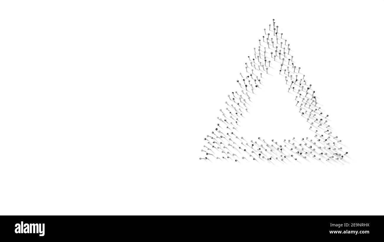 rendu 3d des clous en forme de symbole de feu triangle de symbole avec des ombres isolées sur fond blanc Banque D'Images