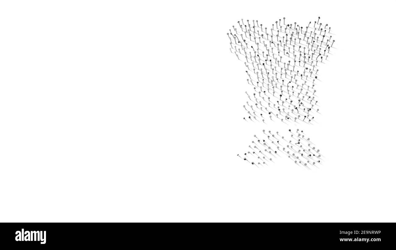 rendu 3d des ongles en forme de symbole du chef chapeau et moustache avec ombres isolées sur fond blanc Banque D'Images