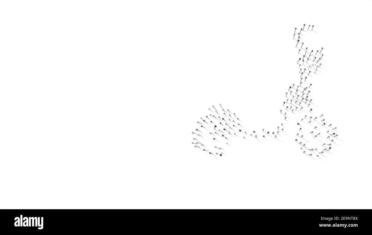 rendu 3d des ongles en forme de symbole de coup de pied scooter pour la conduite avec des ombres isolées sur fond blanc Banque D'Images