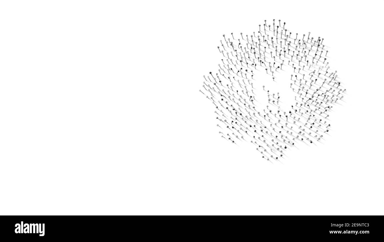 rendu 3d des clous en forme de symbole du manuel caractère de lettre de caméra avec ombres isolées sur fond blanc Banque D'Images