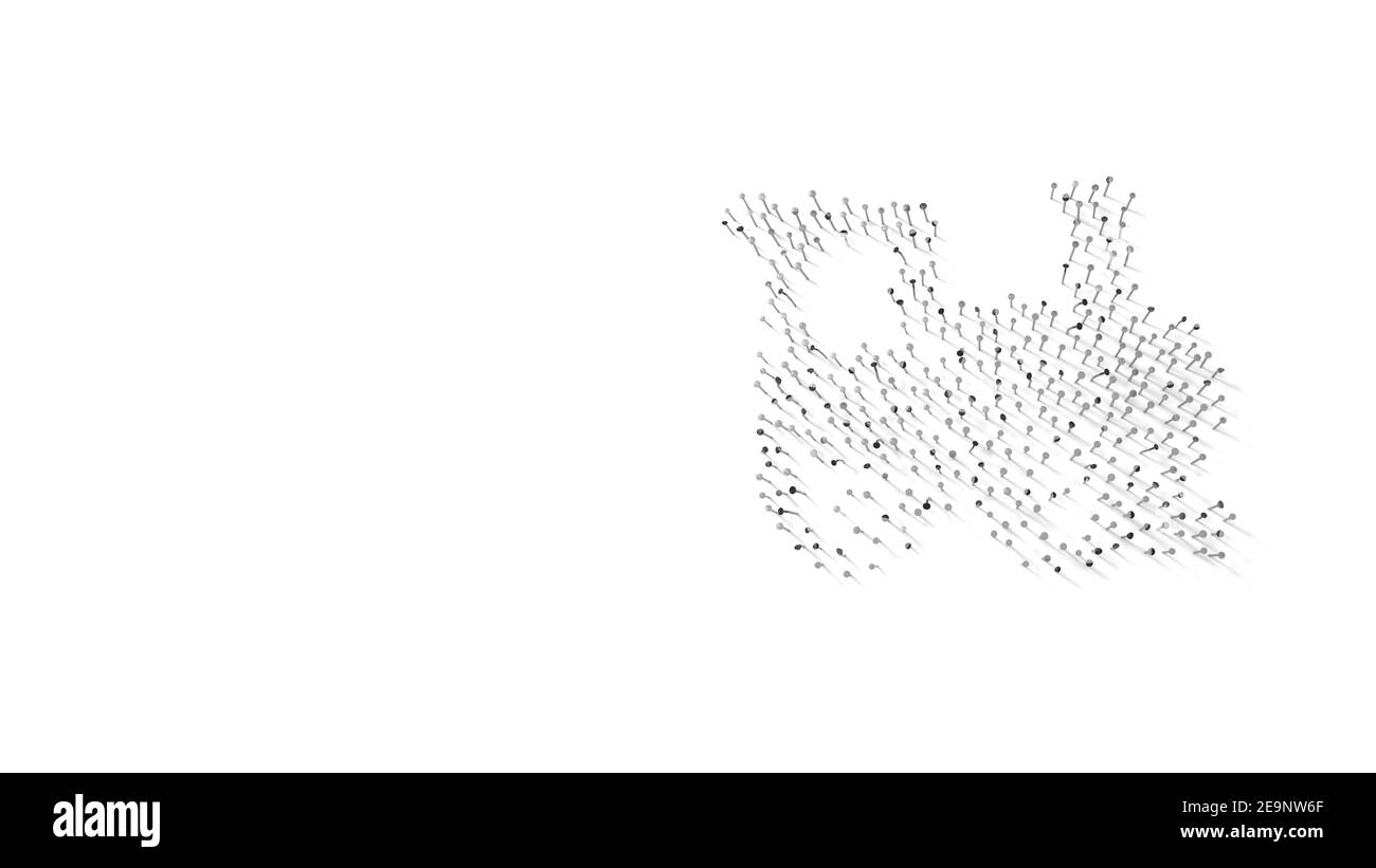 rendu 3d des clous en forme de symbole de train du profil avec des ombres isolées sur fond blanc Banque D'Images