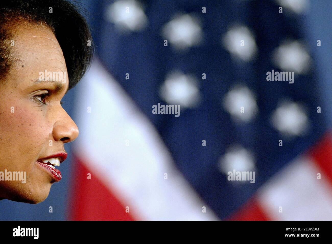 La secrétaire d'État Condoleezza Rice fait des remarques sur sa récente mission diplomatique en Asie. Rice discute de ses réunions en Chine, en Corée du Sud, au Japon et en Russie sur le programme nucléaire de la Corée du Nord à Washington DC, États-Unis, le 25 octobre 2006. Photo par Olivier Douliery/ABACAPRESS.COM Banque D'Images