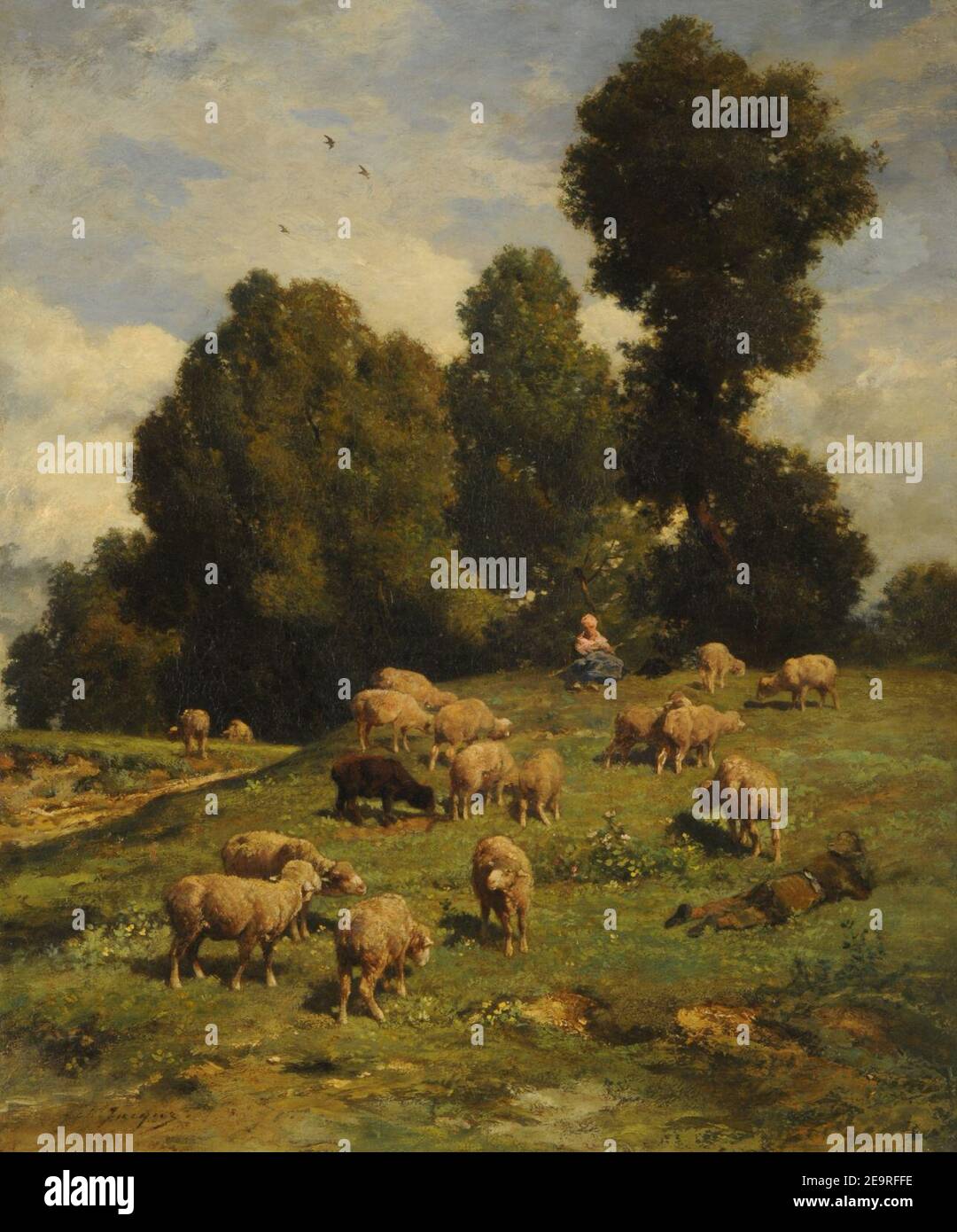 Moutons au bâtiment - Charles Jacque. Banque D'Images