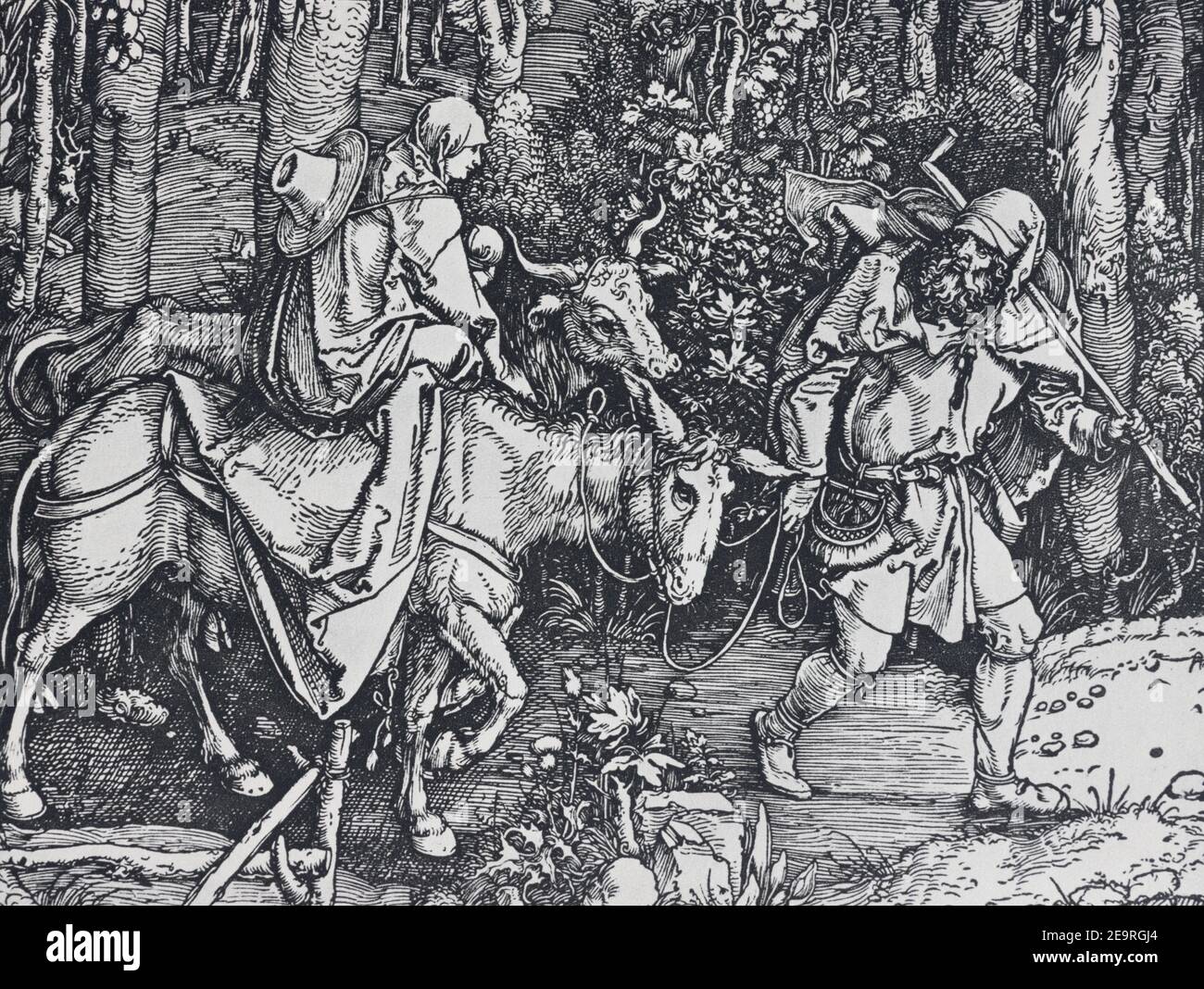 BERNOLAKOVO, SLOVAQUIE, 29 DÉCEMBRE 2016 : la lithographie du vol en Égypte par Albert Dürer (1471 - 1528) imprimé en Allemagne (1928). Banque D'Images