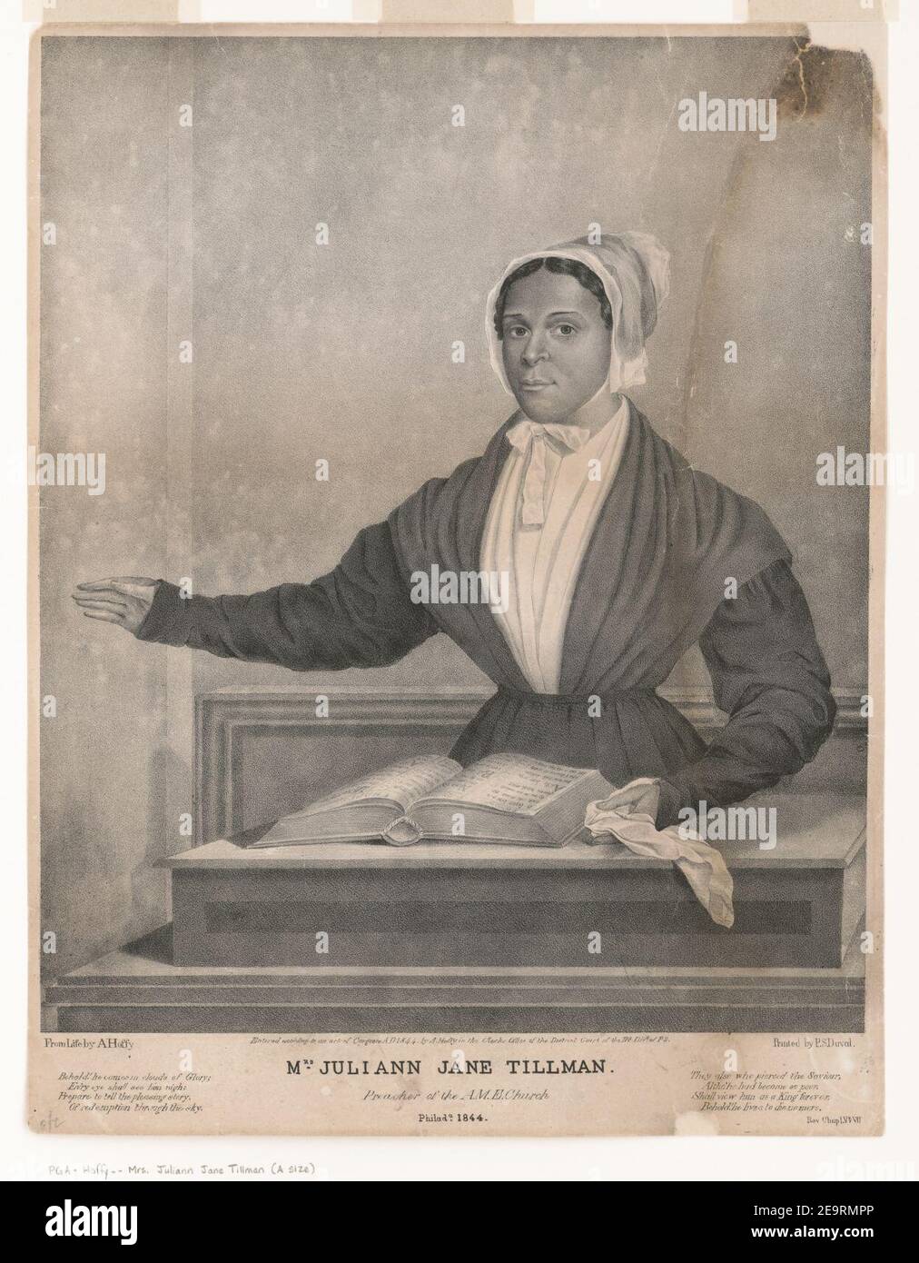 Mme Juliann Jane Tillman, prédicateur de l'A.M.E. Église - de la vie par A. Hoffy ; imprimé par P.S. Duval. Banque D'Images