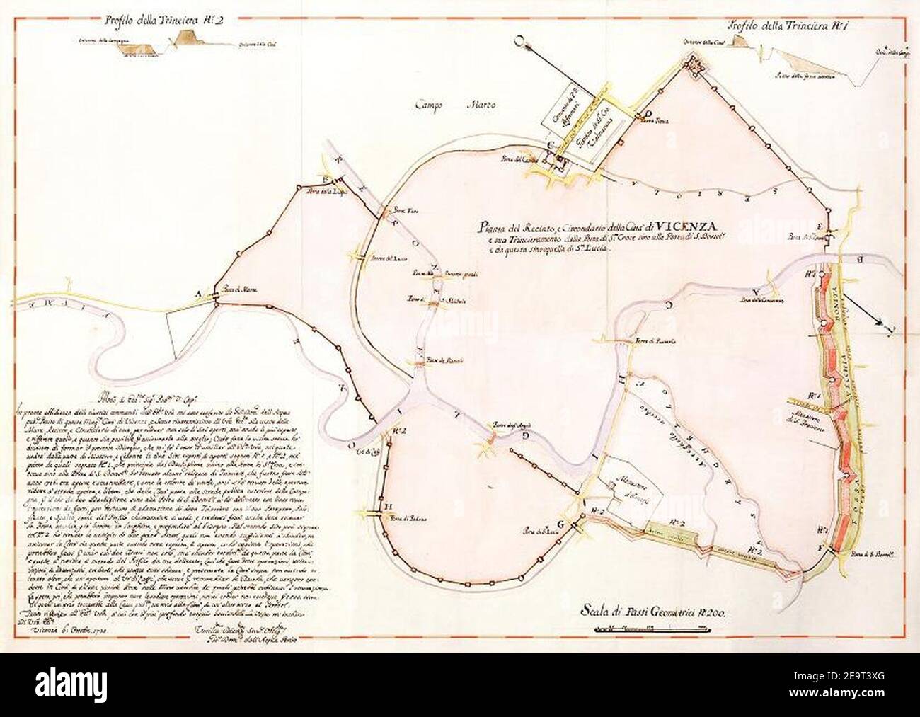 Mura della città di Vicenza Dall Acqua carte du XVIIe siècle. Banque D'Images