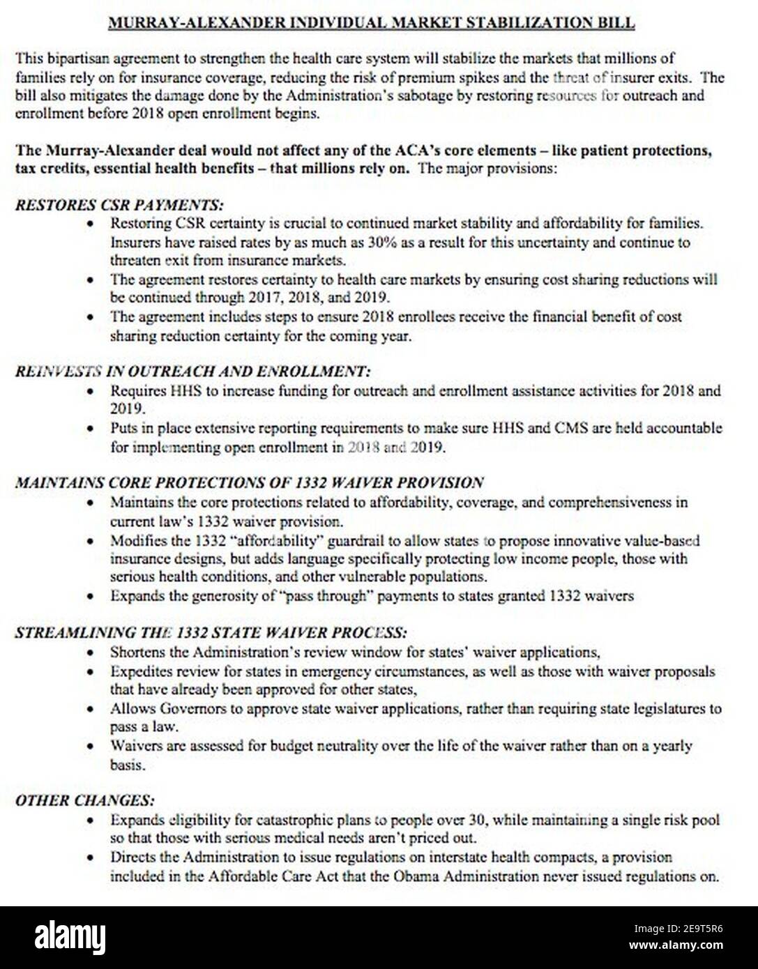 Murray-Alexander Health Bill summery. Banque D'Images