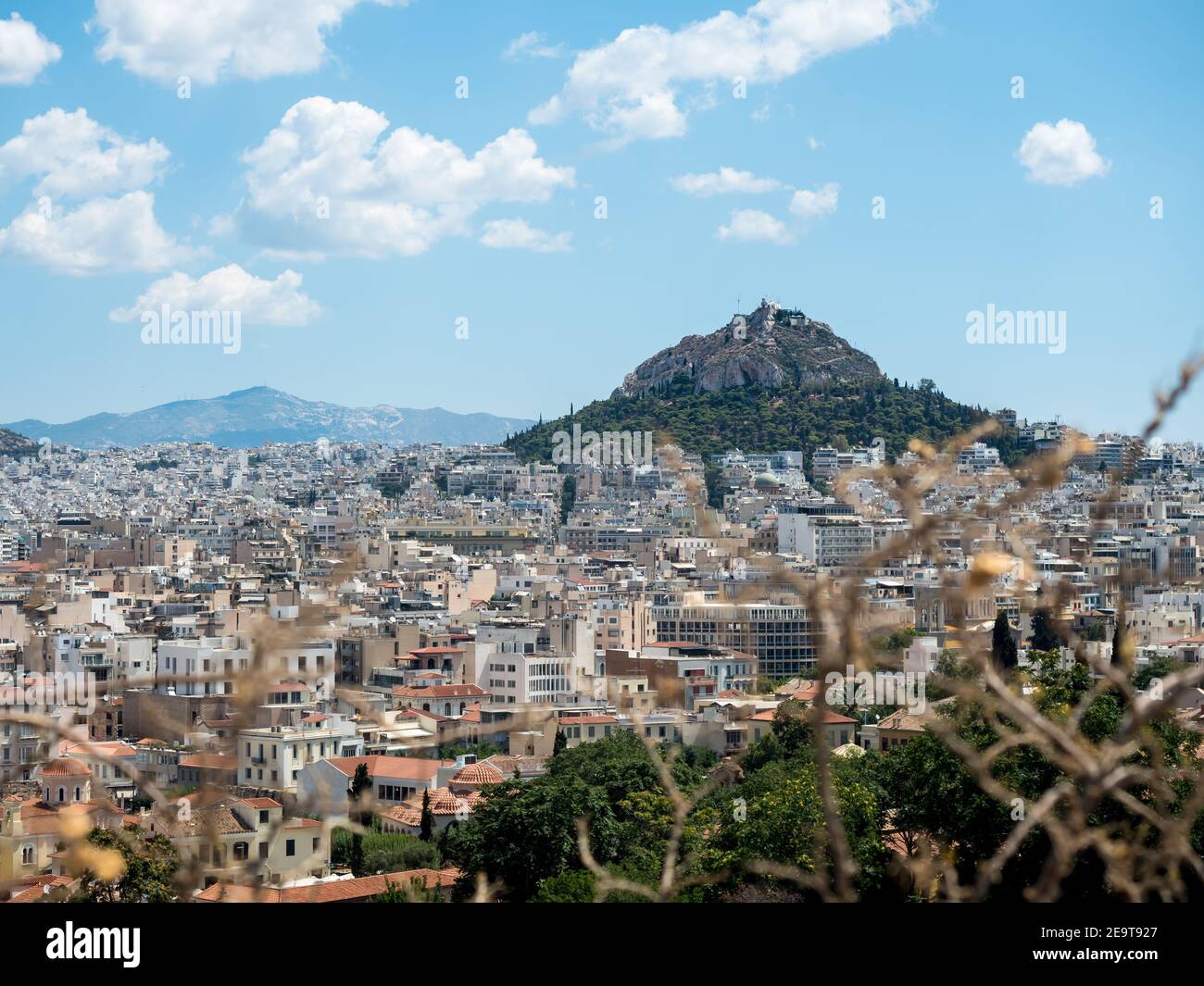 Vue sur le paysage urbain d'Athena Athènes en Grèce Acropole au coucher du soleil Banque D'Images
