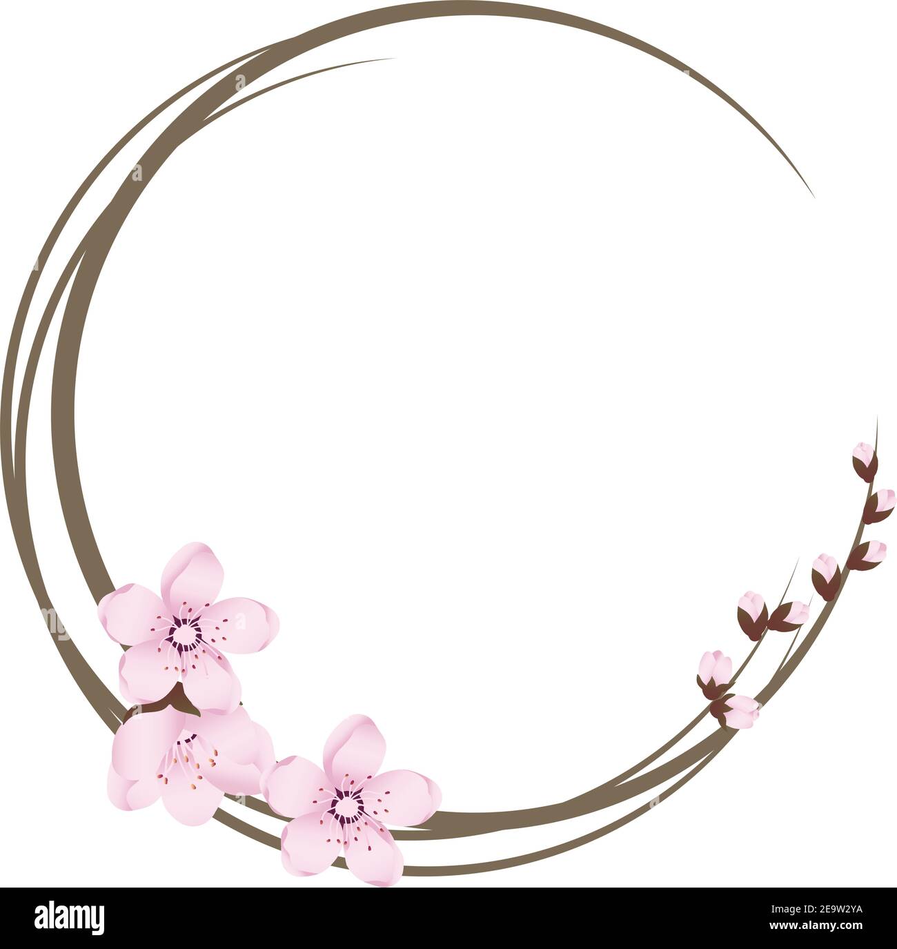Couronne de sakura délicate ou cadre rond avec fleurs de cerisier Illustration de Vecteur