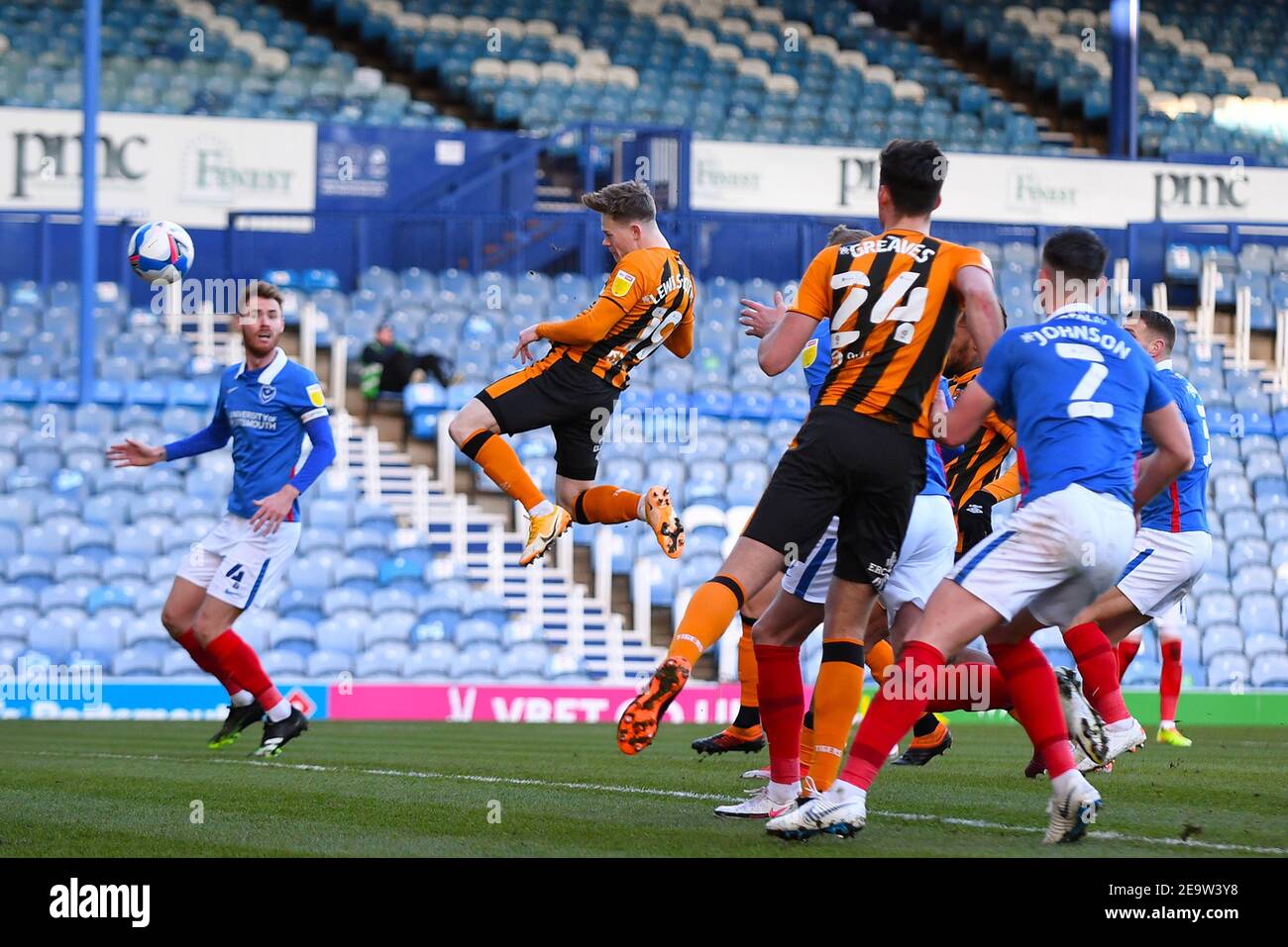 Keane Lewis-Potter de Hull City marque son premier but d'équipe pour faire le scoreline 0-1 - Portsmouth / Hull City, Sky Bet League One, Fratton Park, Portsmouth, Royaume-Uni - 23 janvier 2021 usage éditorial seulement - restrictions DataCo s'appliquent Banque D'Images