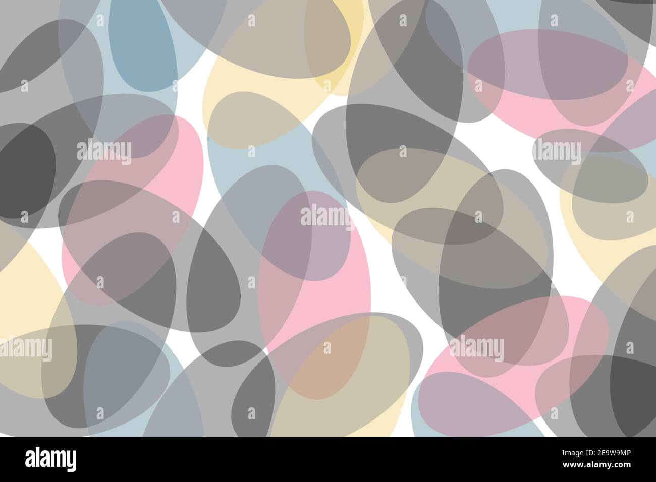 Motif d'arrière-plan abstrait composé de formes géométriques circulaires transparentes et colorées. Art vectoriel moderne, ludique et amusant en rose, jaune, bleu et gr Banque D'Images