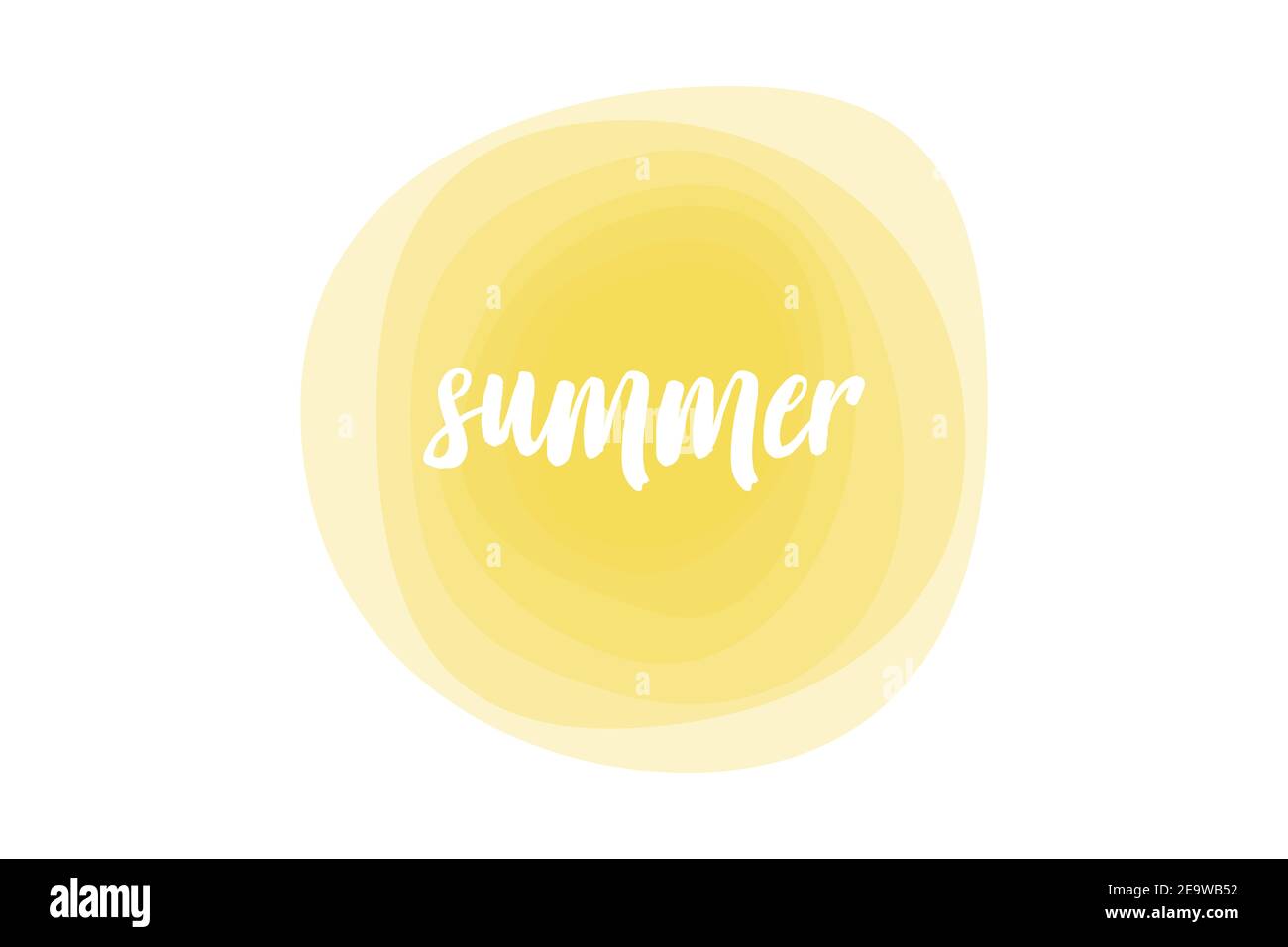 Conception graphique d'un mot « Summer » avec des formes géométriques circulaires transparentes, superposées et de forme organique dans l'abstraction solaire. Typographie manuscrite. Banque D'Images