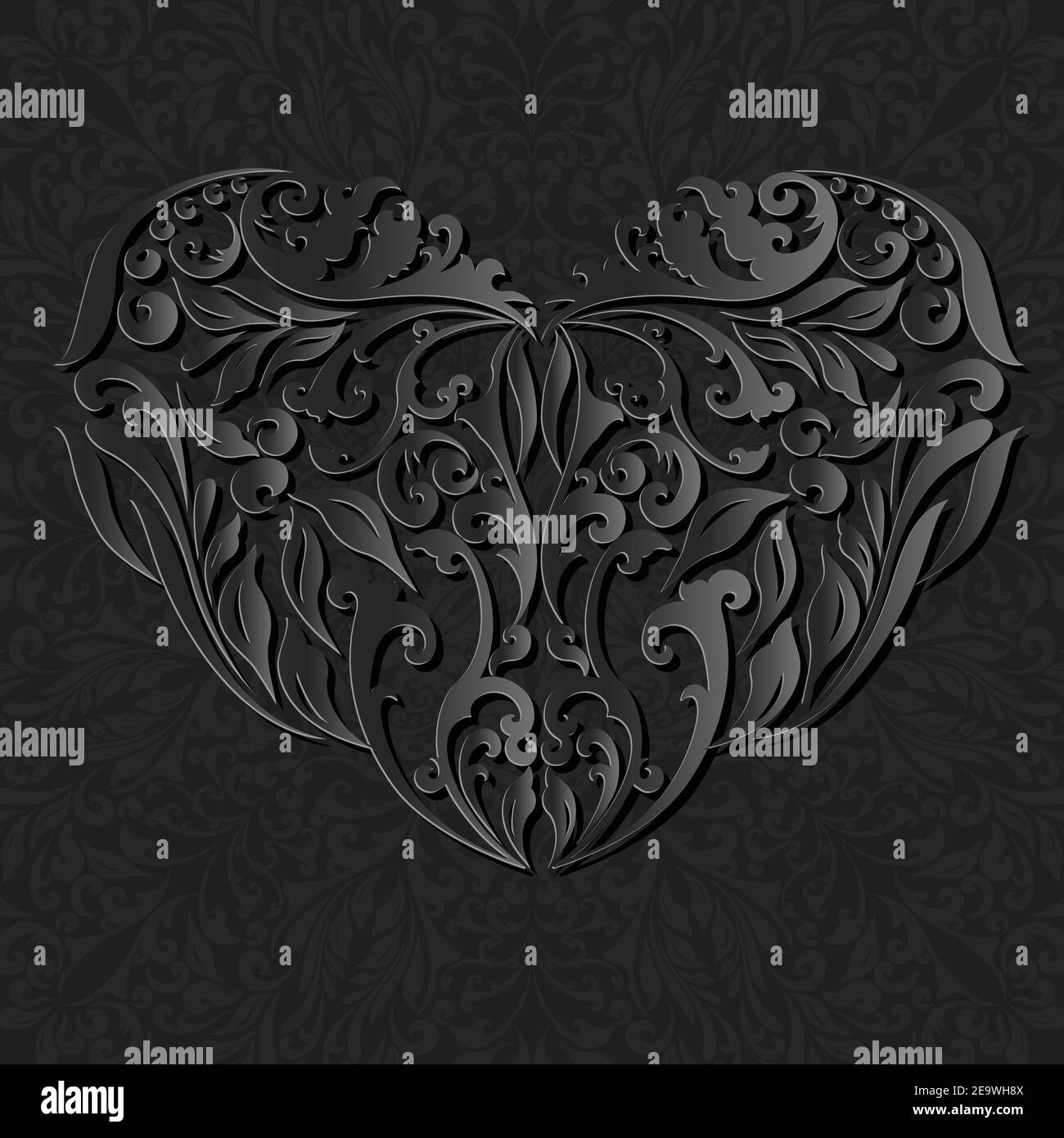 Coeur noir floral avec ombre Illustration de Vecteur