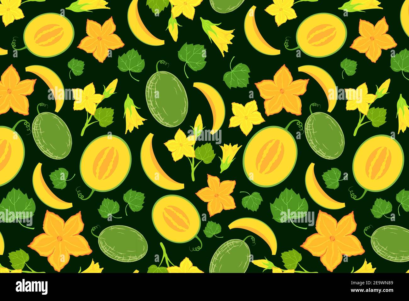 Motif melon juteux sans coutures avec éléments en fleurs. Fond de fruit jaune répété Illustration de Vecteur