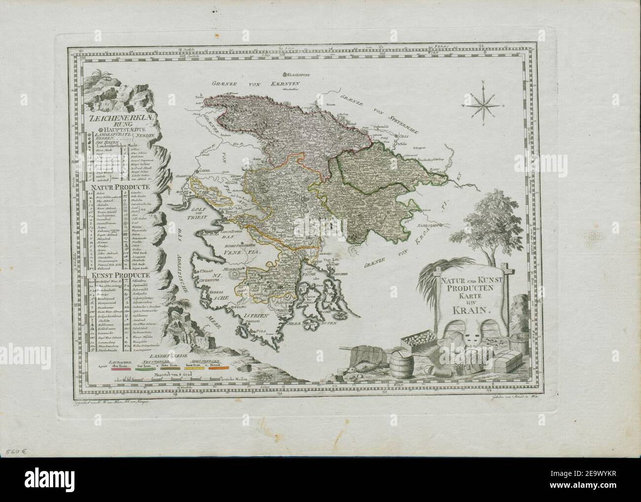 Natur und Kunst producten Karte von Krain 1795. Banque D'Images