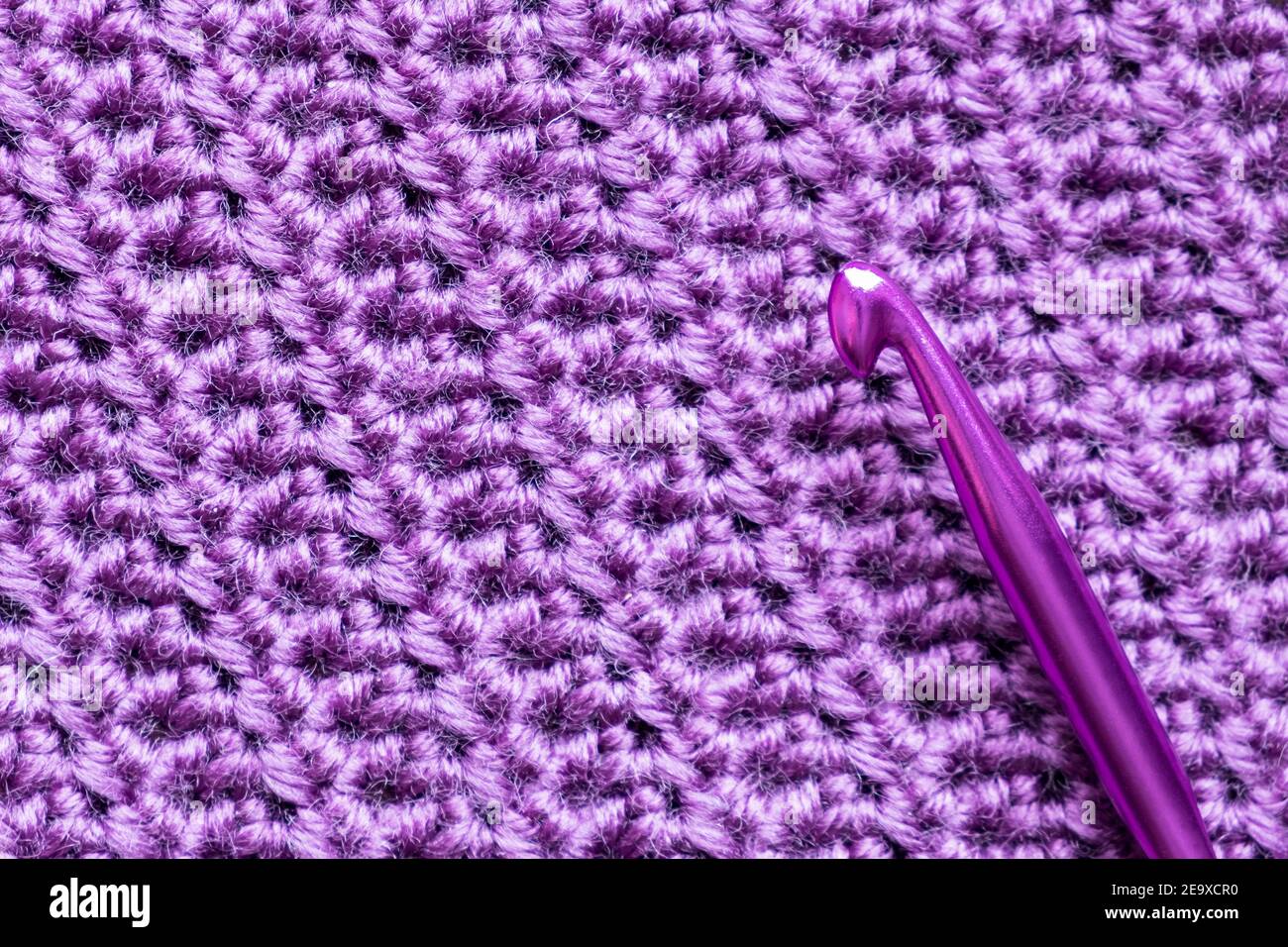 Gros plan à la main, motif lilas en crochet simple avec crochet en crochet. Banque D'Images