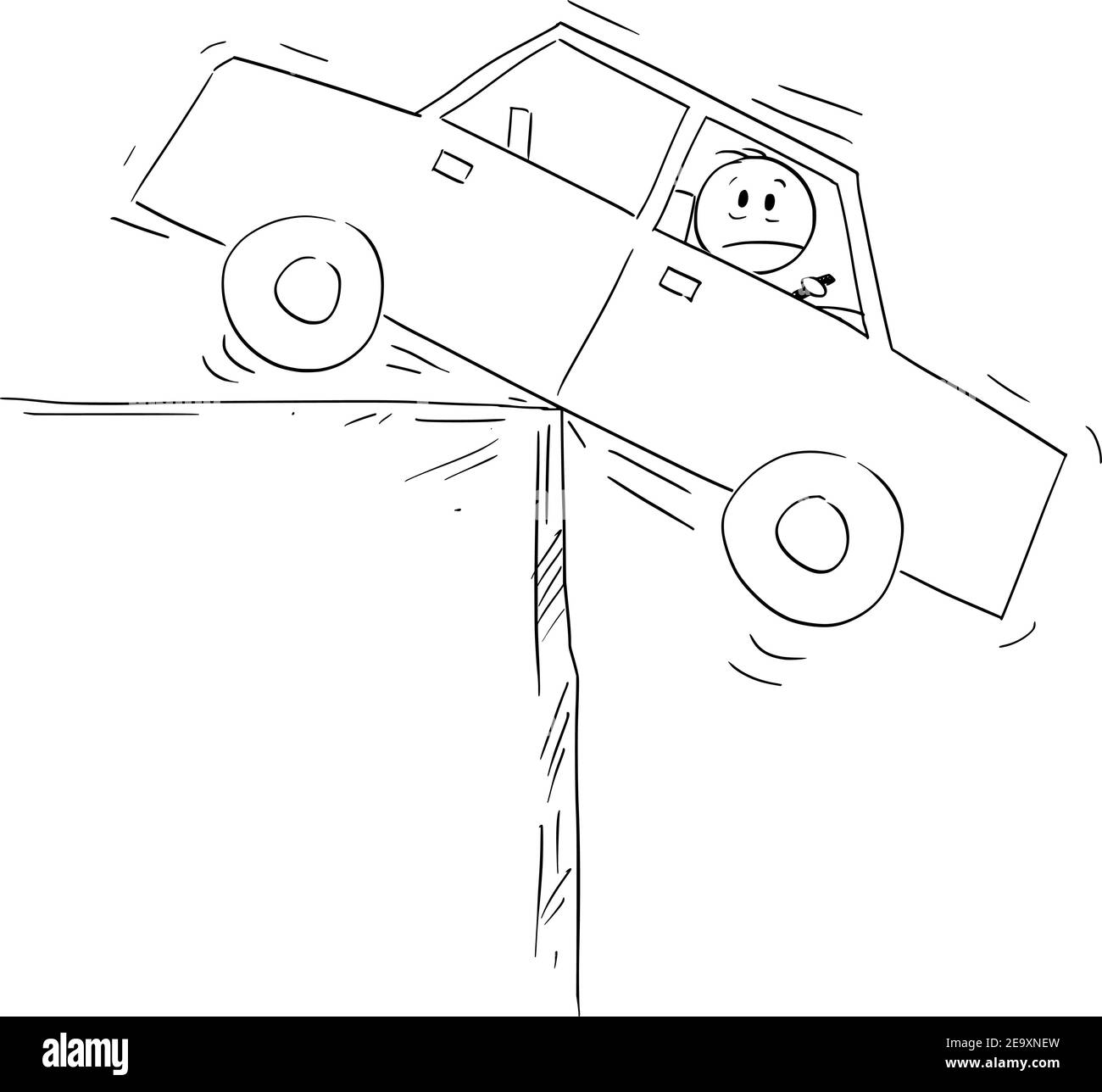 Homme en voiture équilibre sur le bord, concept financier de risque, dette et prêt, vecteur dessin animé chiffre ou illustration de caractère. Illustration de Vecteur