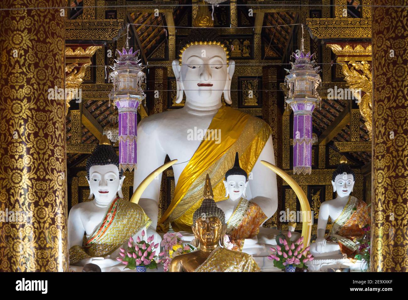 Statues de Bouddha à Wat Inthakhin Sadue Muang, Chiang Mai, Thaïlande. Banque D'Images