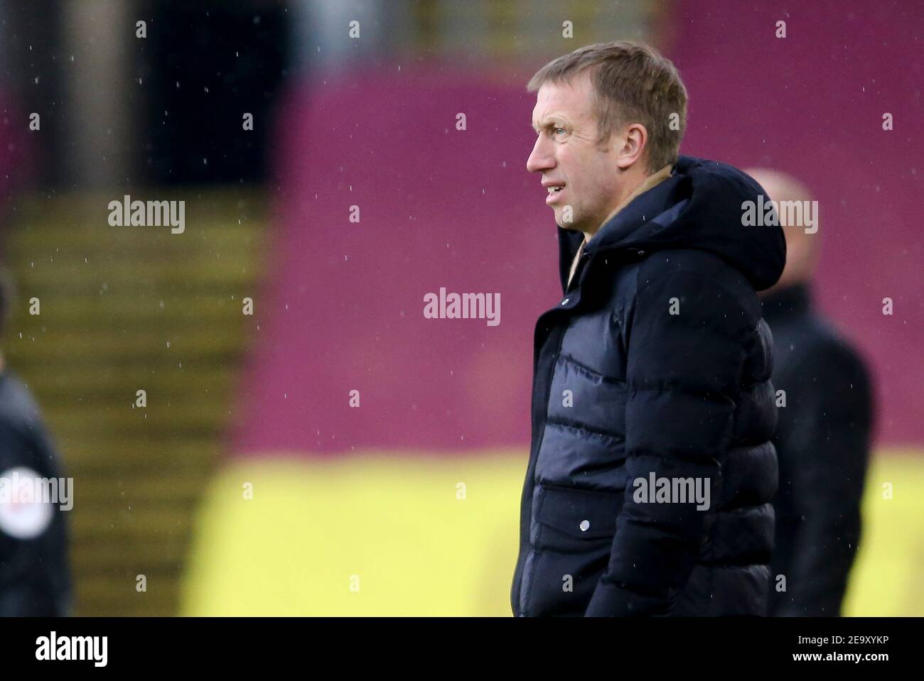 Burnley, Royaume-Uni. 06e février 2021. Graham Potter, directeur de l'Albion de Brighton & Hove, s'intéresse à vous. Premier League Match, Burnley v Brighton & Hove Albion au Turf Moor de Burnley, Lancs, le samedi 6 février 2021. Cette image ne peut être utilisée qu'à des fins éditoriales. Utilisation éditoriale uniquement, licence requise pour une utilisation commerciale. Aucune utilisation dans les Paris, les jeux ou les publications d'un seul club/ligue/joueur. photo par Chris Stading/Andrew Orchard sports Photography/Alamy Live News crédit: Andrew Orchard sports Photography/Alamy Live News Banque D'Images