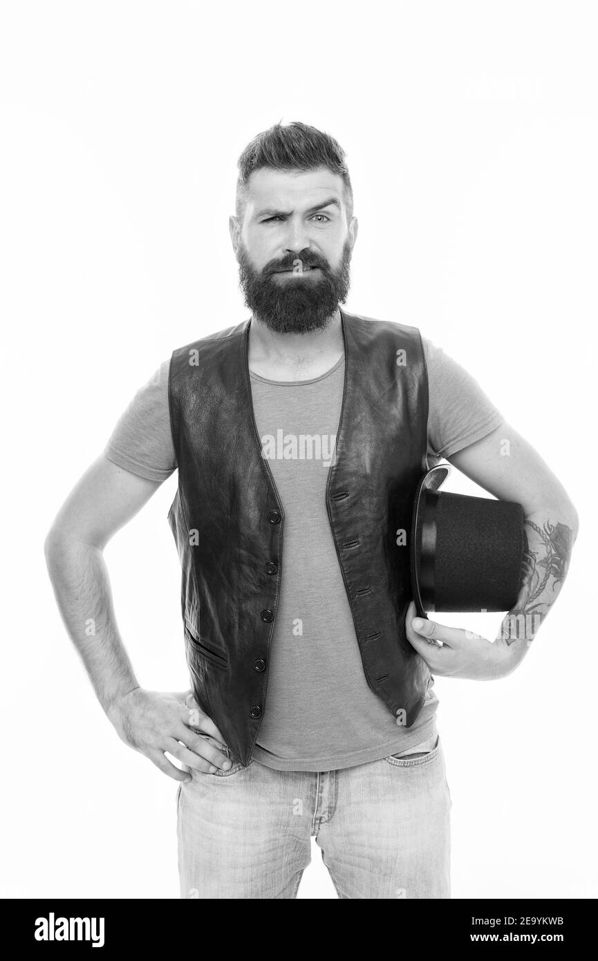 Concept de performance de l'astuce du magicien. Prêt à voir de la magie. Spectacle de magie de cirque. Il y a un tour de magie. Ouvrier de cirque magicien. Homme barbu gars magicien. Personnage magicien. Banque D'Images