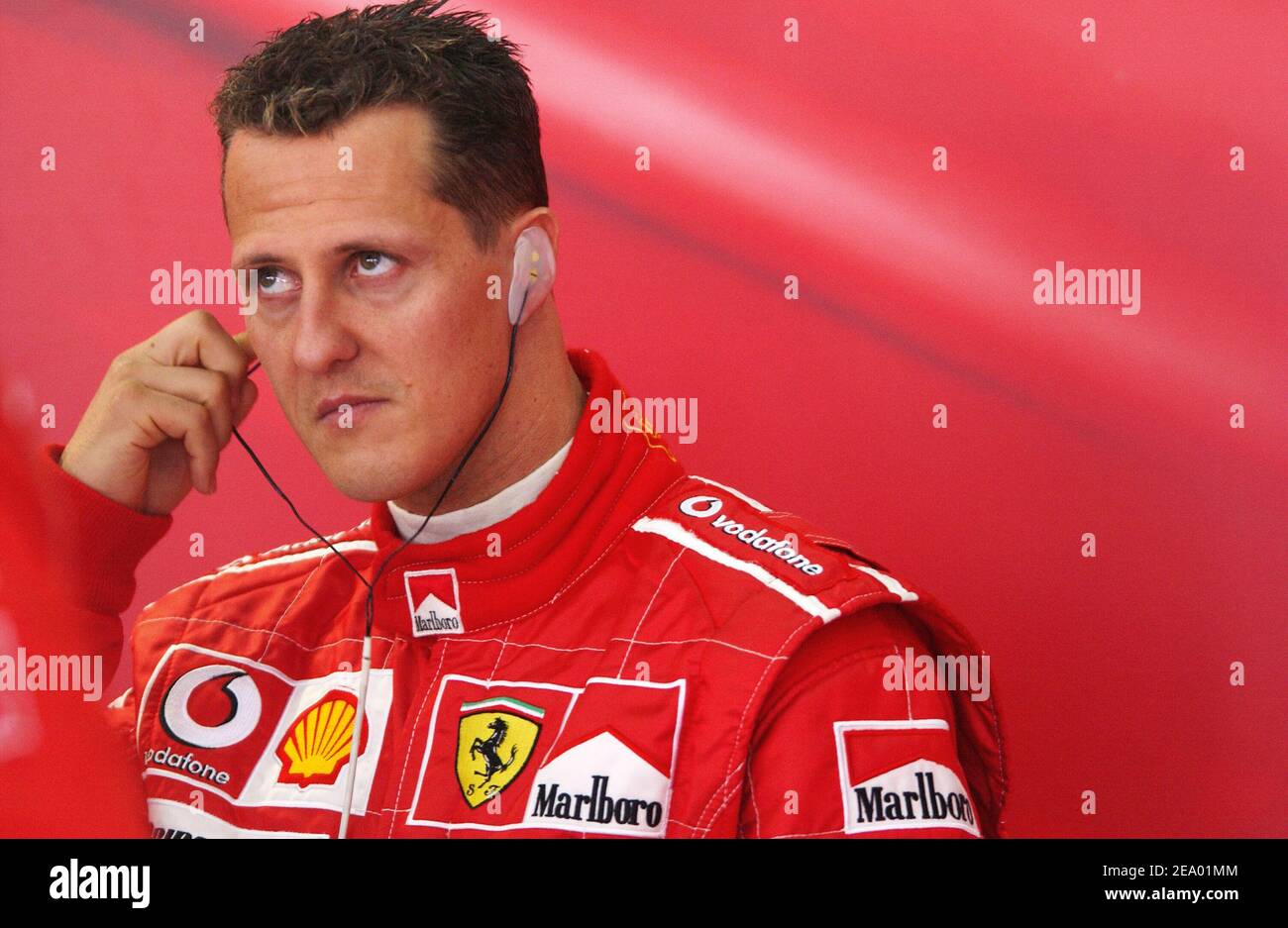 Michael Schumacher, pilote allemand de Formule 1 (écurie Ferrari) après le Grand Prix de Formule 1 à Hockenheim, en Allemagne, le 25 juillet 2004. Photo de Thierry Gromik/ABACA. Banque D'Images