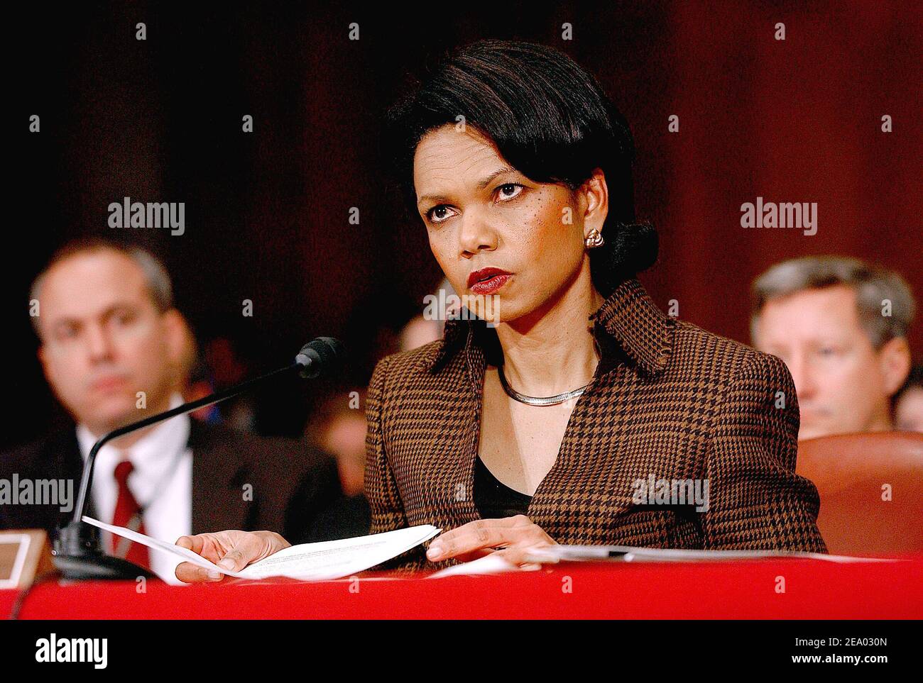 La secrétaire d'État Condoleezza Rice témoigne mercredi 16 2005 février à Washington devant le Sénat lors d'une audition sur le budget des affaires étrangères du président pour l'exercice 2006. Photo par Olivier Douliery/ABACA. Banque D'Images