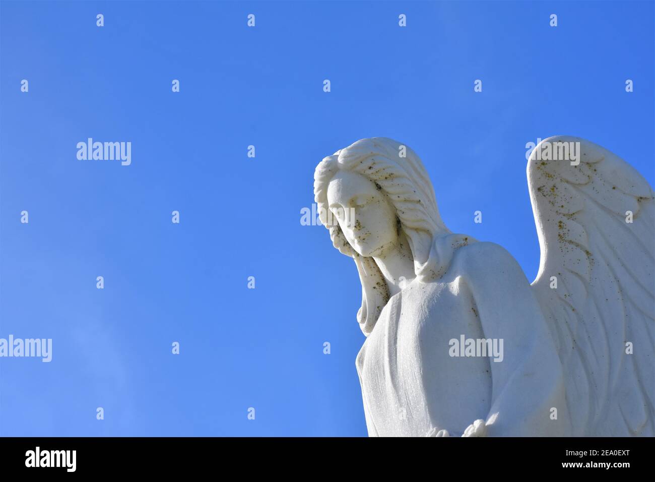 Statues d'ange dans un cimetière public catholique de Californie avec ciel ouvert qui est clair, d'avant la guerre mondiale 2 les inhumations pour les familles locales et copie Banque D'Images