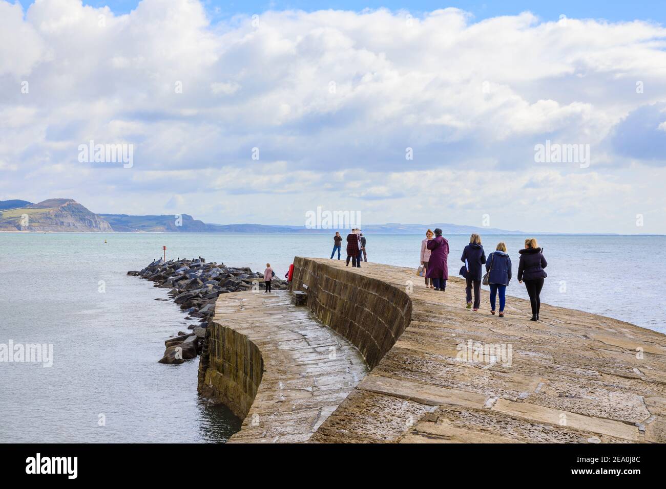 Vue de la Cobb regardant vers l'est le long de la côte ouest de la baie de Lyme à Lyme Regis, une ville côtière sur la Manche à la frontière Dorset – Devon Banque D'Images