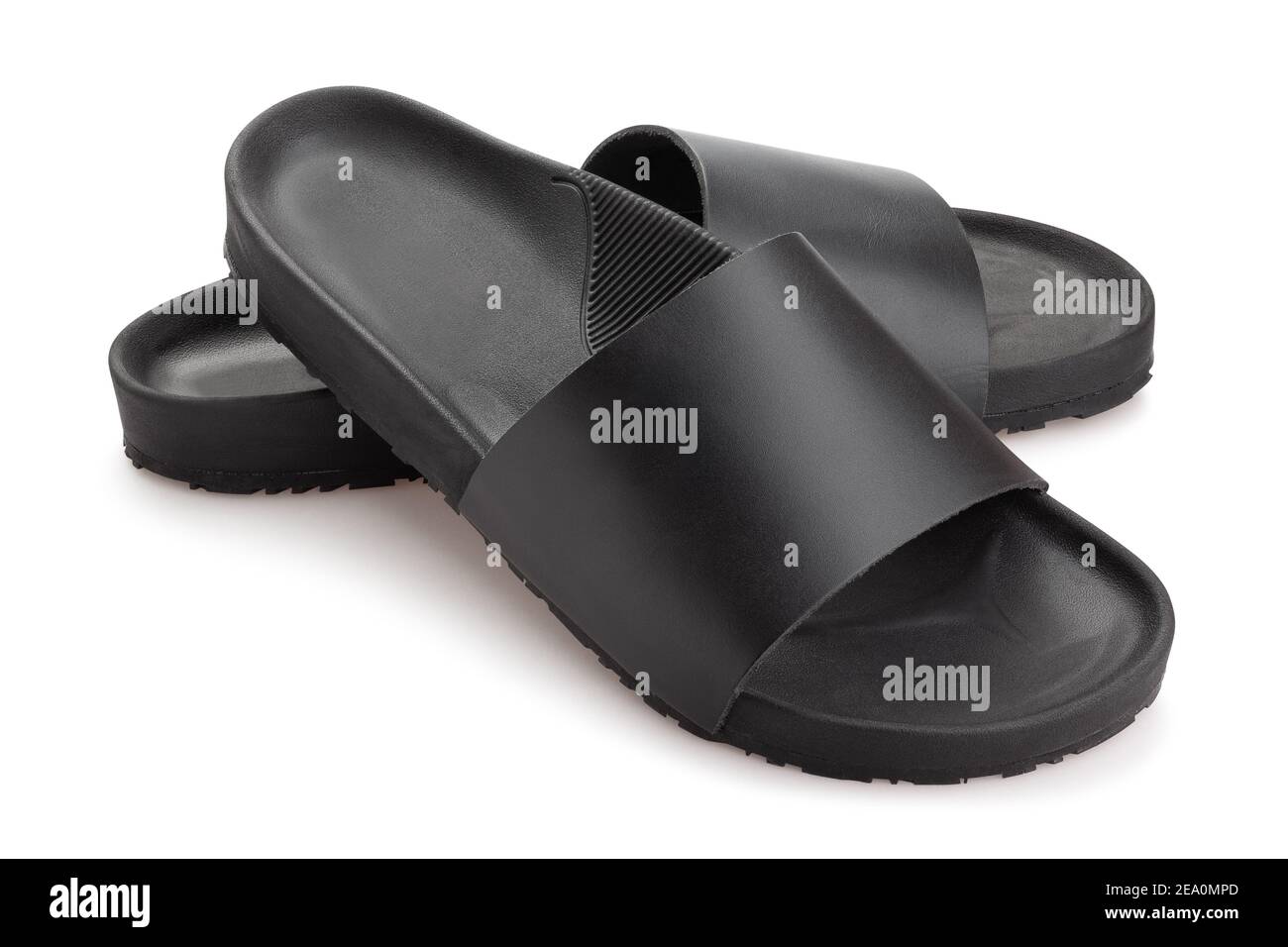 chemin de chaussons noirs isolé sur blanc Banque D'Images