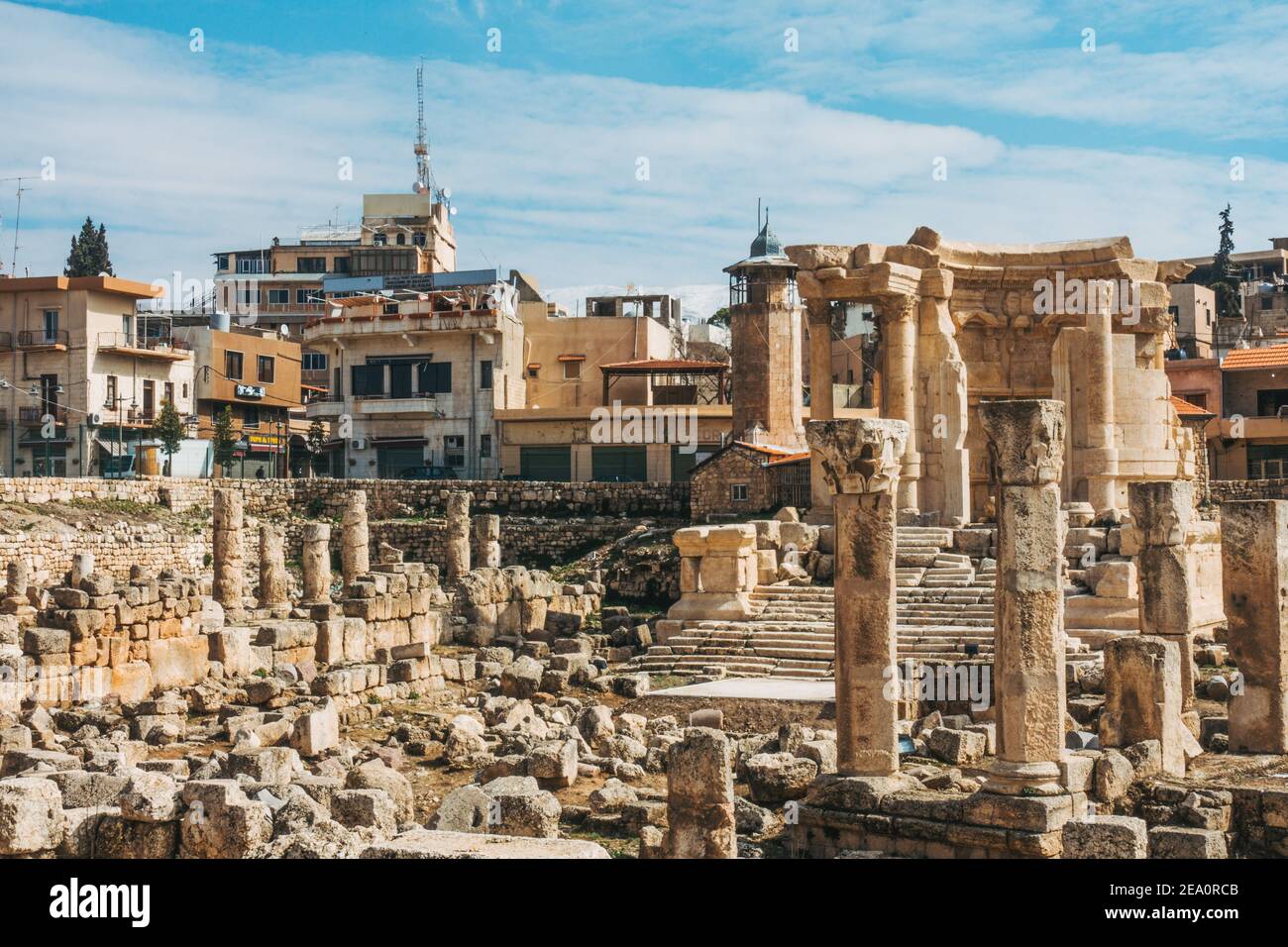 Ruines romaines anciennes à Baalbek, Liban Banque D'Images