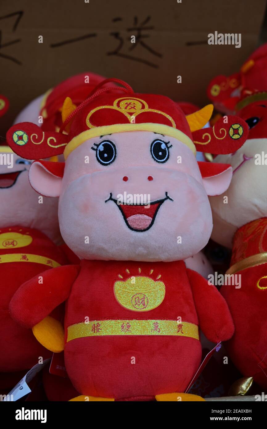 Décorations du nouvel an chinois de vaches souriantes à ouvrir L'année de l'Ox en 2021 Banque D'Images
