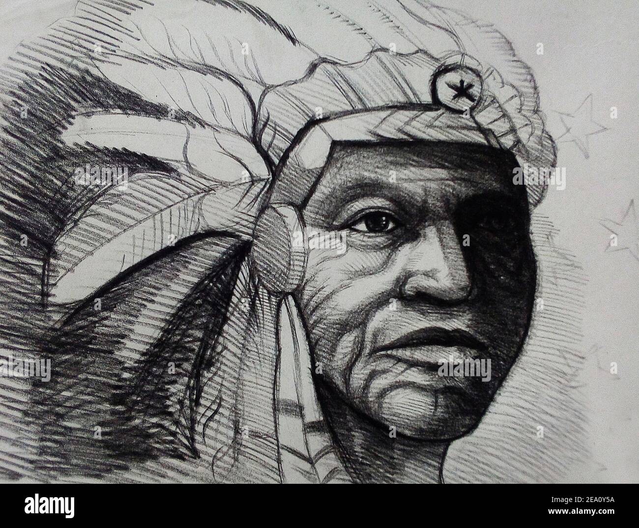 artiste peint original impressionnisme chefs-d'œuvre peintre dessin dessin rouge indien indigène américain face apache man boy histoire concept de culture Banque D'Images