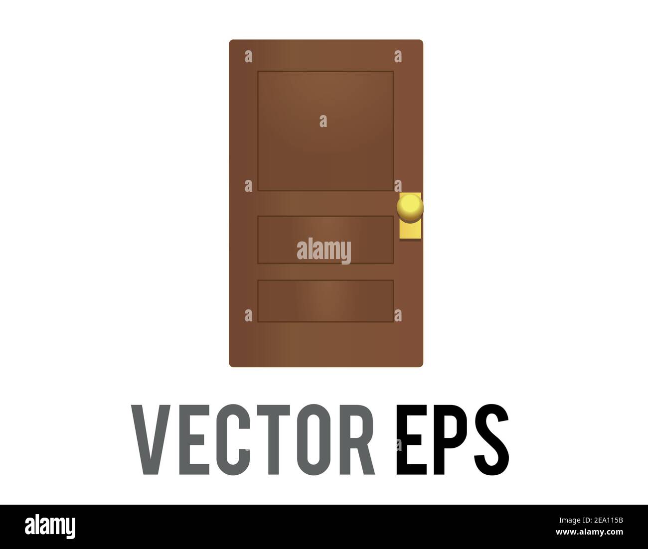 L'icône de la porte en bois brun vectoriel isolée comme l'entrée de la pièce, de la maison ou de la nouvelle occasion avec une poignée en or Illustration de Vecteur