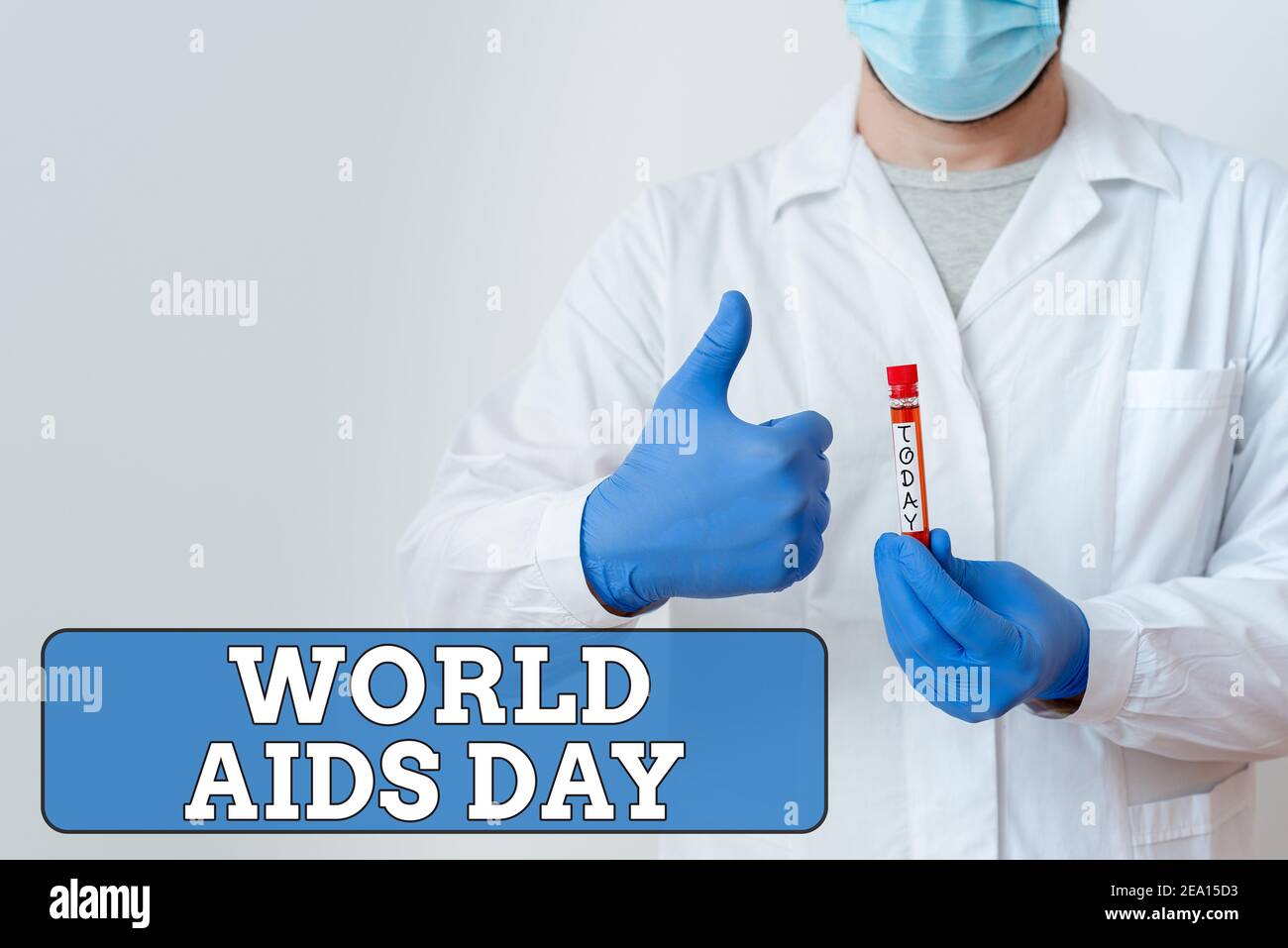 Texte écrit de mot Journée mondiale du SIDA. Photo d'entreprise présentant une journée internationale de sensibilisation à l'échantillon de test sanguin du laboratoire de lutte contre la pandémie de sida Banque D'Images