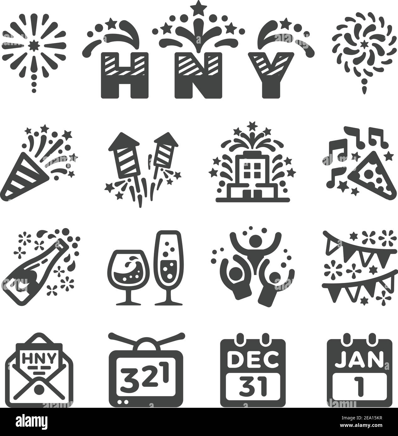 jeu d'icônes, vecteur et illustration du nouvel an heureux Illustration de Vecteur