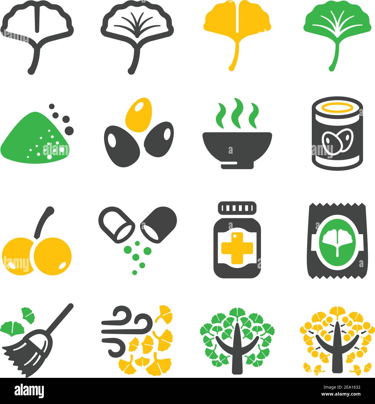 ensemble d'icônes ginkgo Illustration de Vecteur
