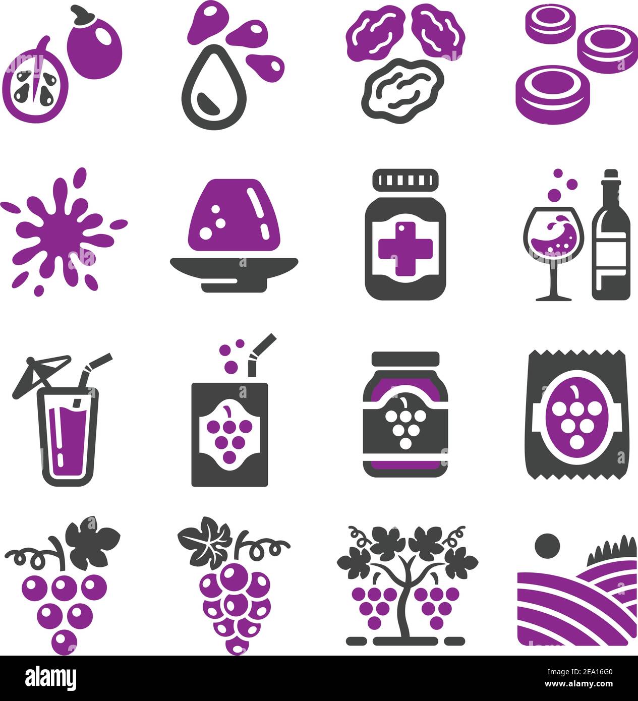 ensemble d'icônes de raisin Illustration de Vecteur