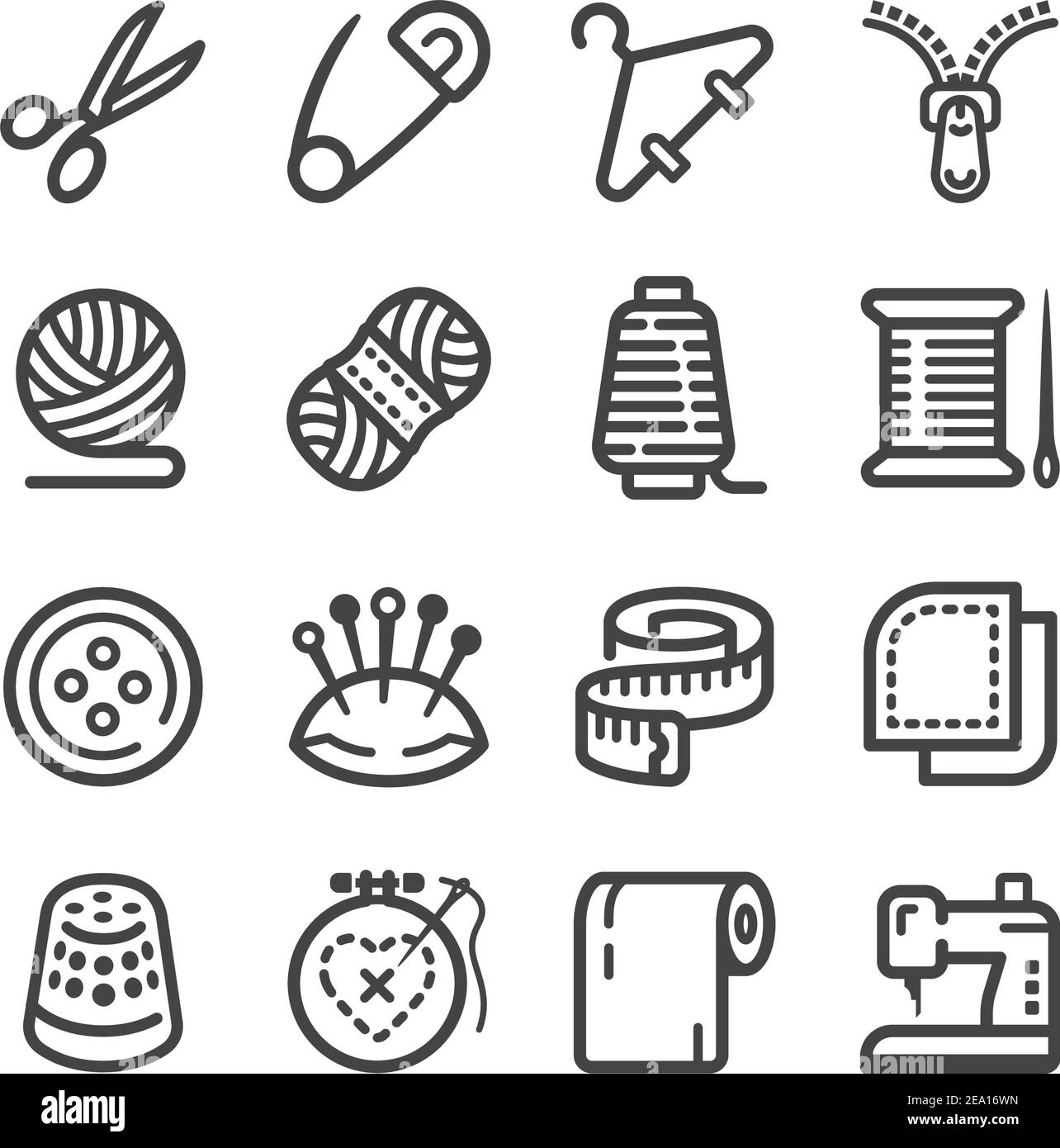 jeu d'icônes de couture Illustration de Vecteur