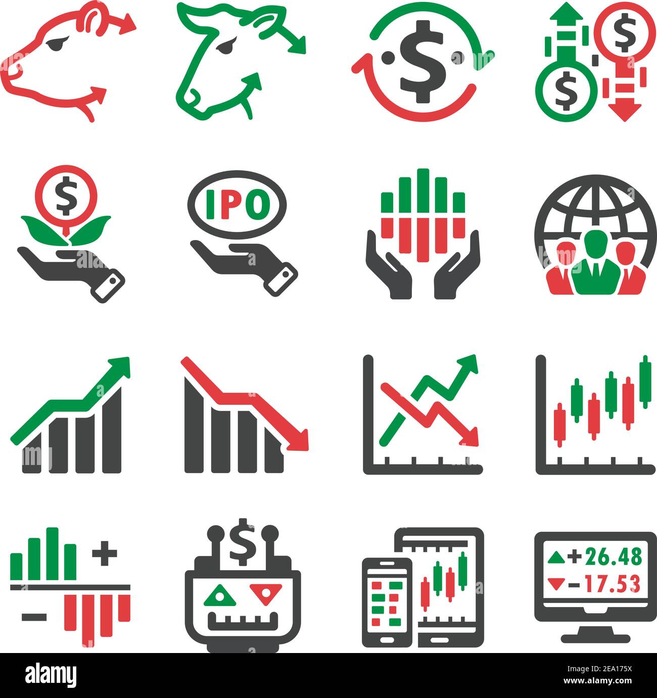 jeu d'icônes de stock et d'investissement Illustration de Vecteur