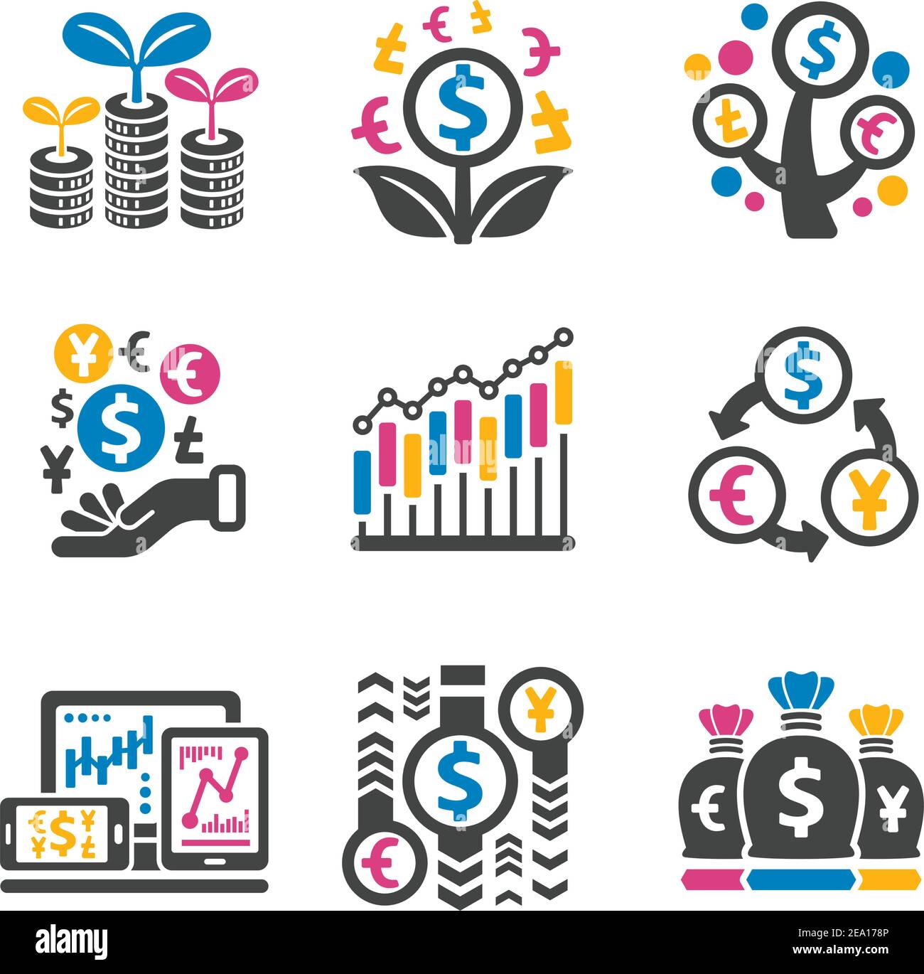 investissement, jeu d'icônes de financement Illustration de Vecteur