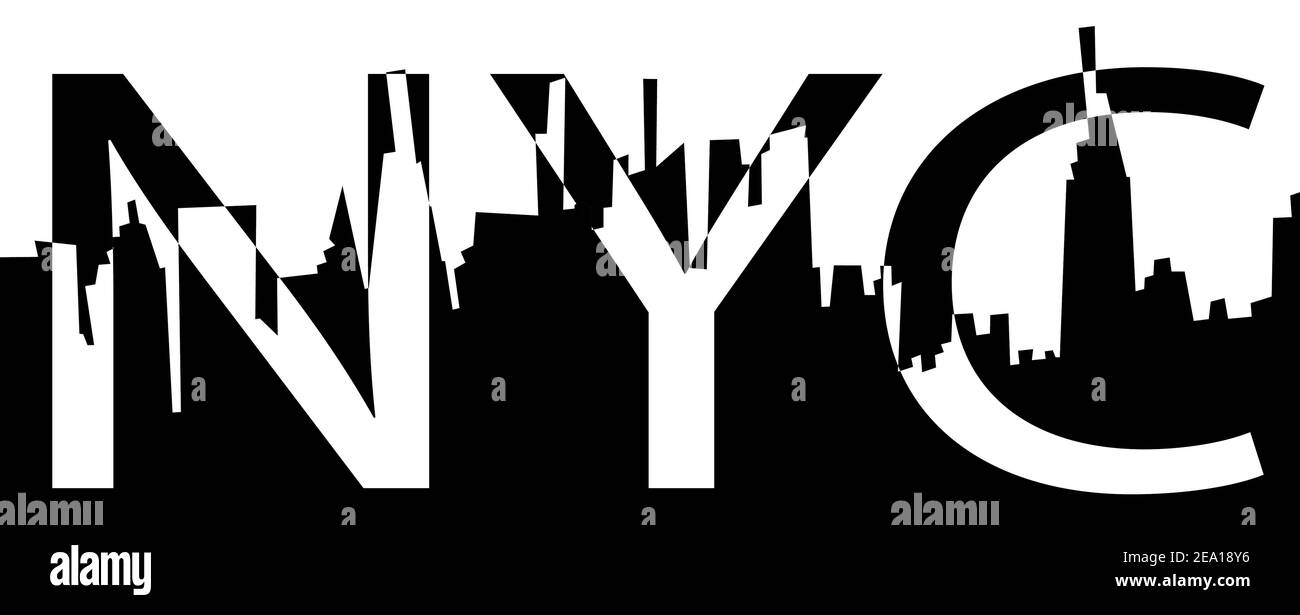 Texte typographique NYC pour pint. Texte et New York silhouette eps10 vecteur noir et blanc illustration. Illustration de Vecteur