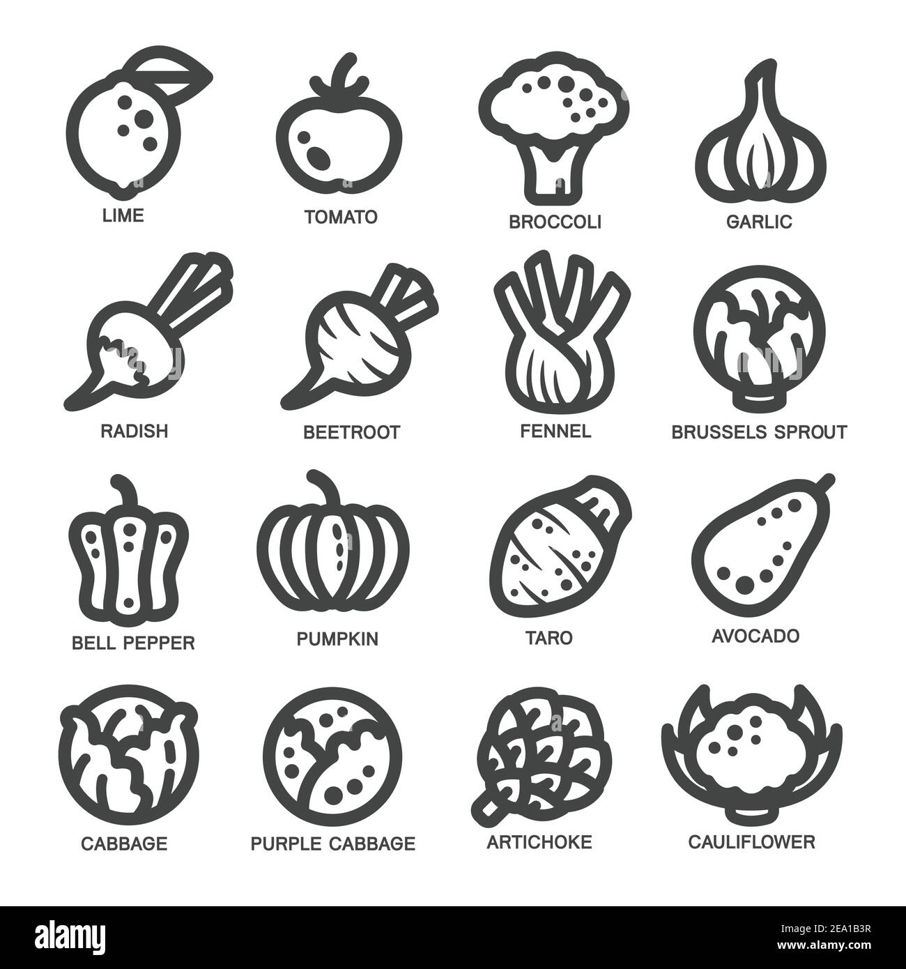 jeu d'icônes de fines lignes de légumes, illustration vectorielle Illustration de Vecteur